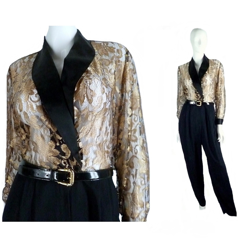 Elegant Gold and Black Jumpsuit, Size Medium